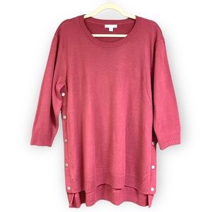 New York & Company Mauve Side Snap Hi-Lo Tunic Knit Crew Neck Sweater Top XL
